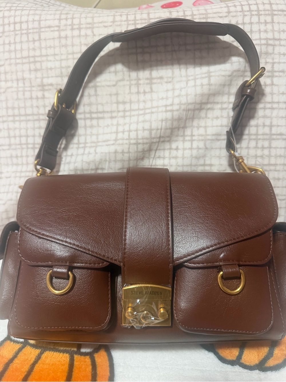 Steve Madden Brosalina Multi Pocket Chocolate Brown Leather Shoulder Satchel